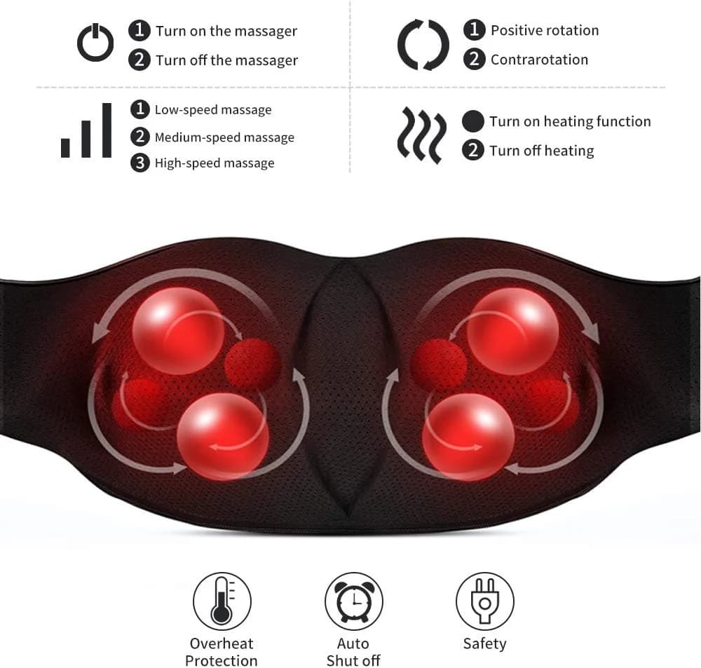 Controls: three speeds, heat toggle, direction and auto shut-off